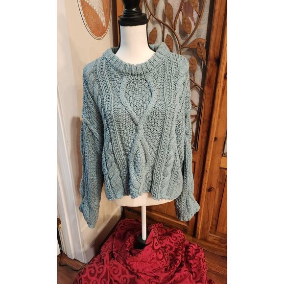 Free People Cable Sweater Knit in White Spruce, Size Large - Picture 7 of 10
